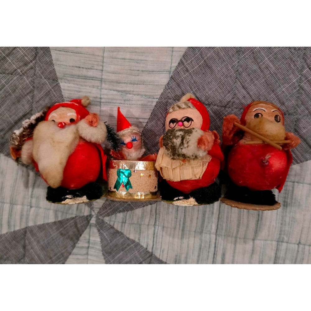 Spun Cotton Christmas Figurines Set 4 Red Fair Japan MCM Kitschy Santa Vintage